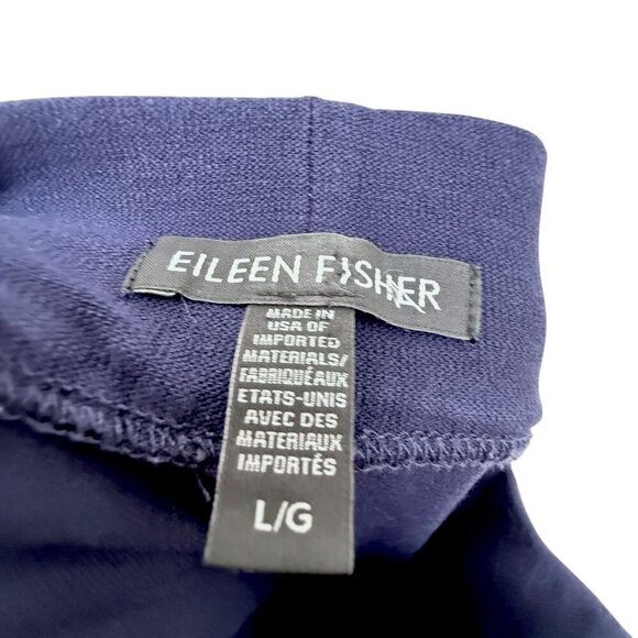 Eileen Fisher Stretch Pants Size Large Comfort Elastic Waist Wide Leg Navy Blue - Picture 4 of 11